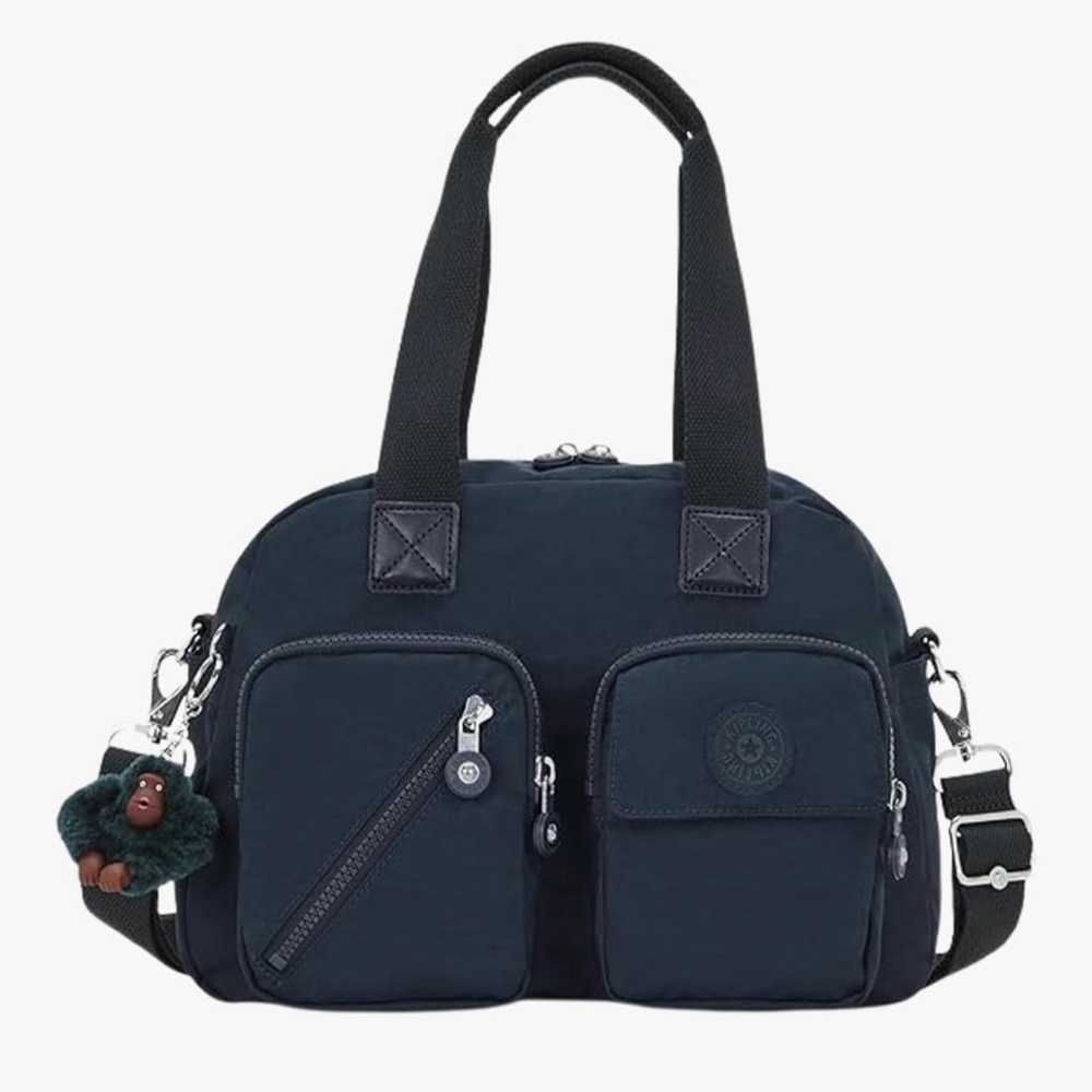 Kipling Navy Blue Nylon Tote with Pom Pom Keychain